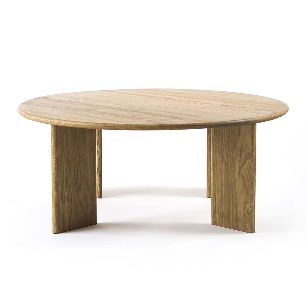Reunion Coffee Table in White Oak side view - round coffee table - Whats New Furniture Portland OR