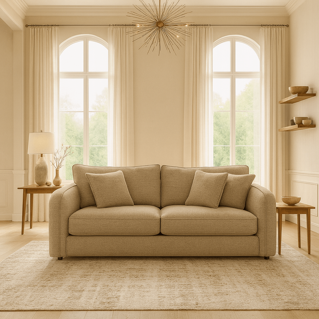 Ridge Contemporary Sofa in Campus Latte side angle - contemporary sofa by Stanton - Whats New Furniture Portland OR