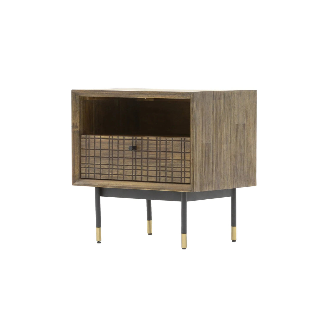 Ridge Nightstand in Solid Acacia side angle - acacia nightstand by LH Imports - Whats New Furniture Portland OR