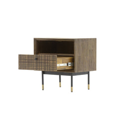 Ridge Nightstand in Solid Acacia open drawer view - acacia nightstand by LH Imports - Whats New Furniture Portland OR