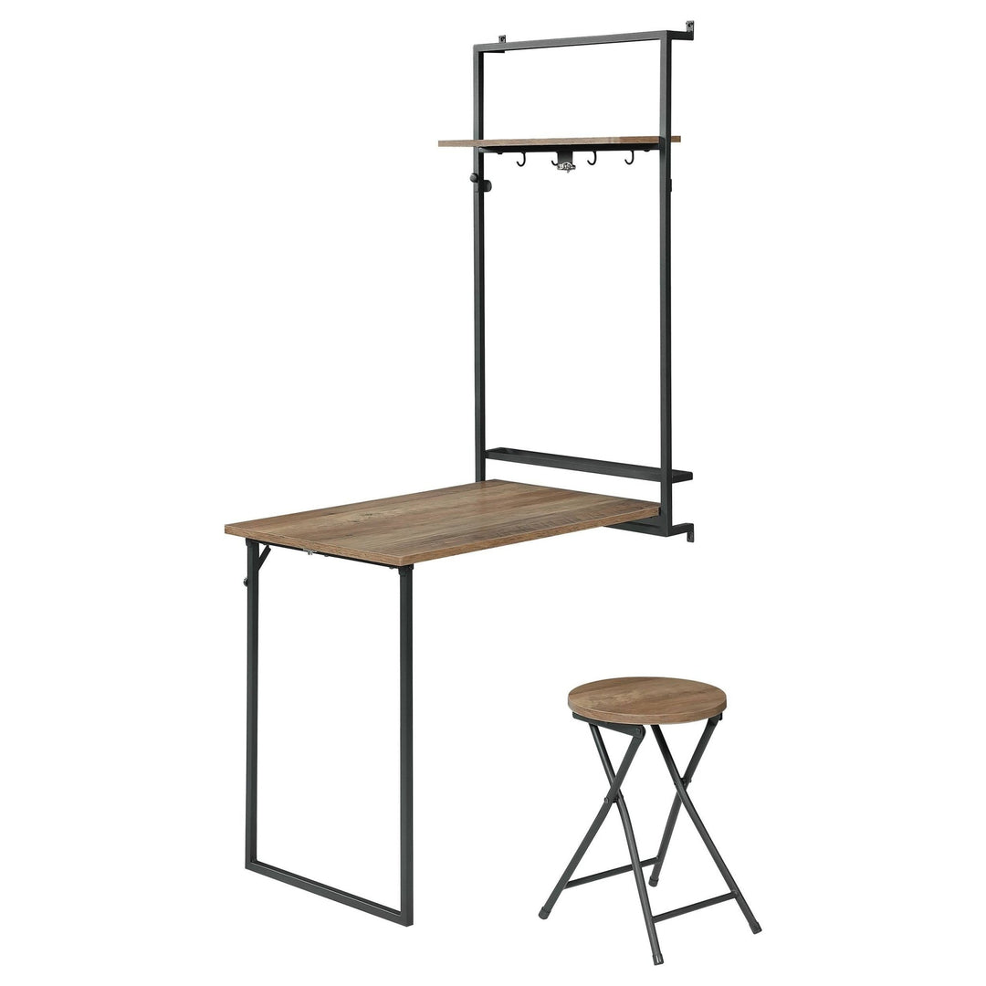 Riley Wall Desk w/White Board & Stool in Rustin Oak - folding wall desk with stool by Coaster - Whats New Furniture Portland OR