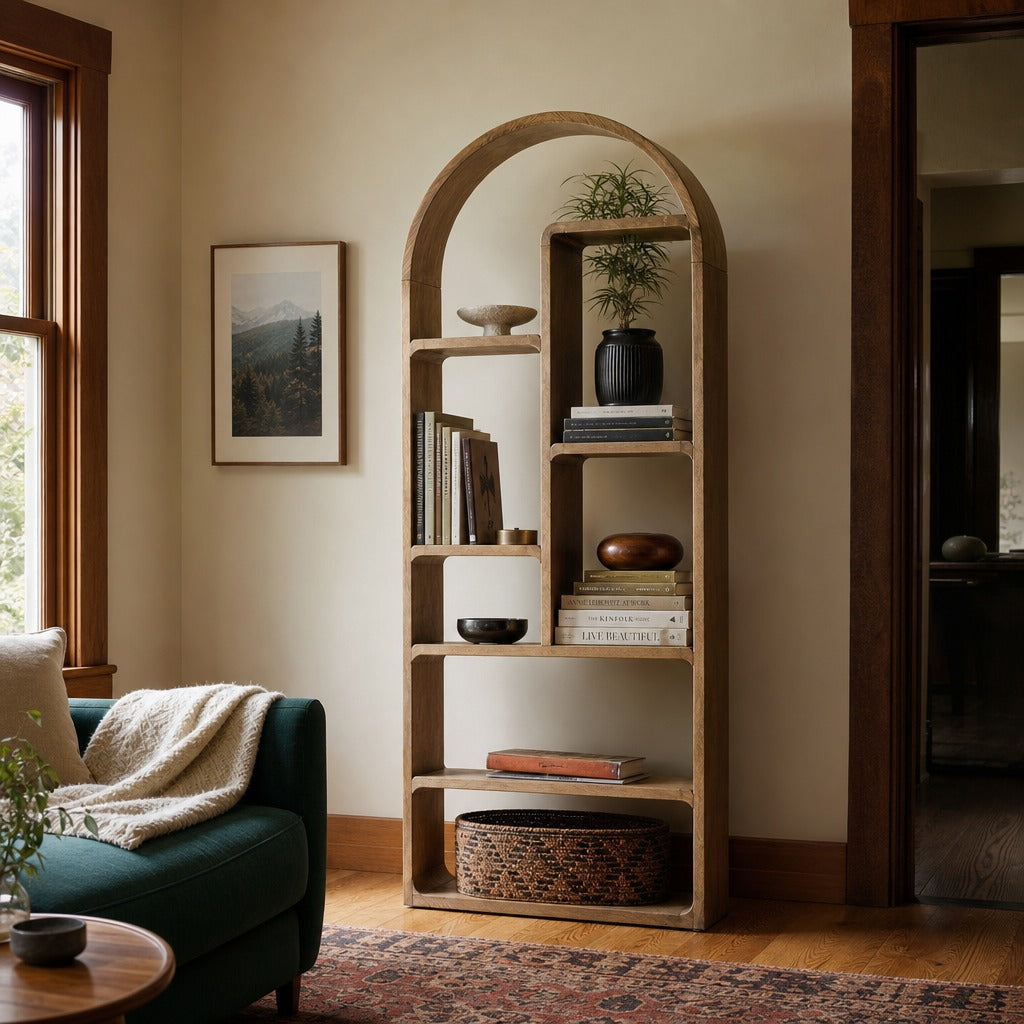 Risa Bookcase in Lamont Natural Oak styled in Portland Ladd&