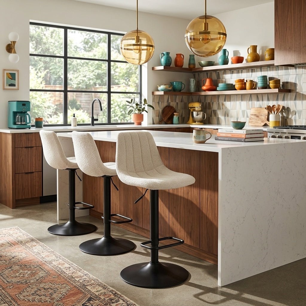 Robert KD Boucle Gaslift Swivel Bar Stool in Posh Ivory fabric detail - boucle swivel bar stool by NPD - Whats New Furniture Portland OR