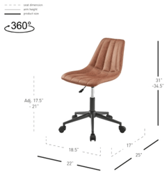 Robert KD Faux Leather Swivel Office Chair in Umber Brown dimension view - swivel office chair by NPD - Whats New Furniture Portland OR