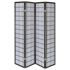Roberto 4-Panel Room Divider in black side angle - modern shoji folding screen by Coaster - Whats New Furniture Portland OR