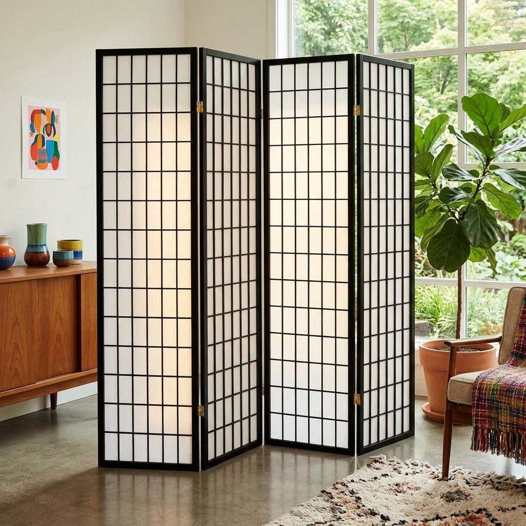 Roberto 4-Panel Room Divider in white marble detail view - modern shoji folding screen by Coaster - Whats New Furniture Portland OR
