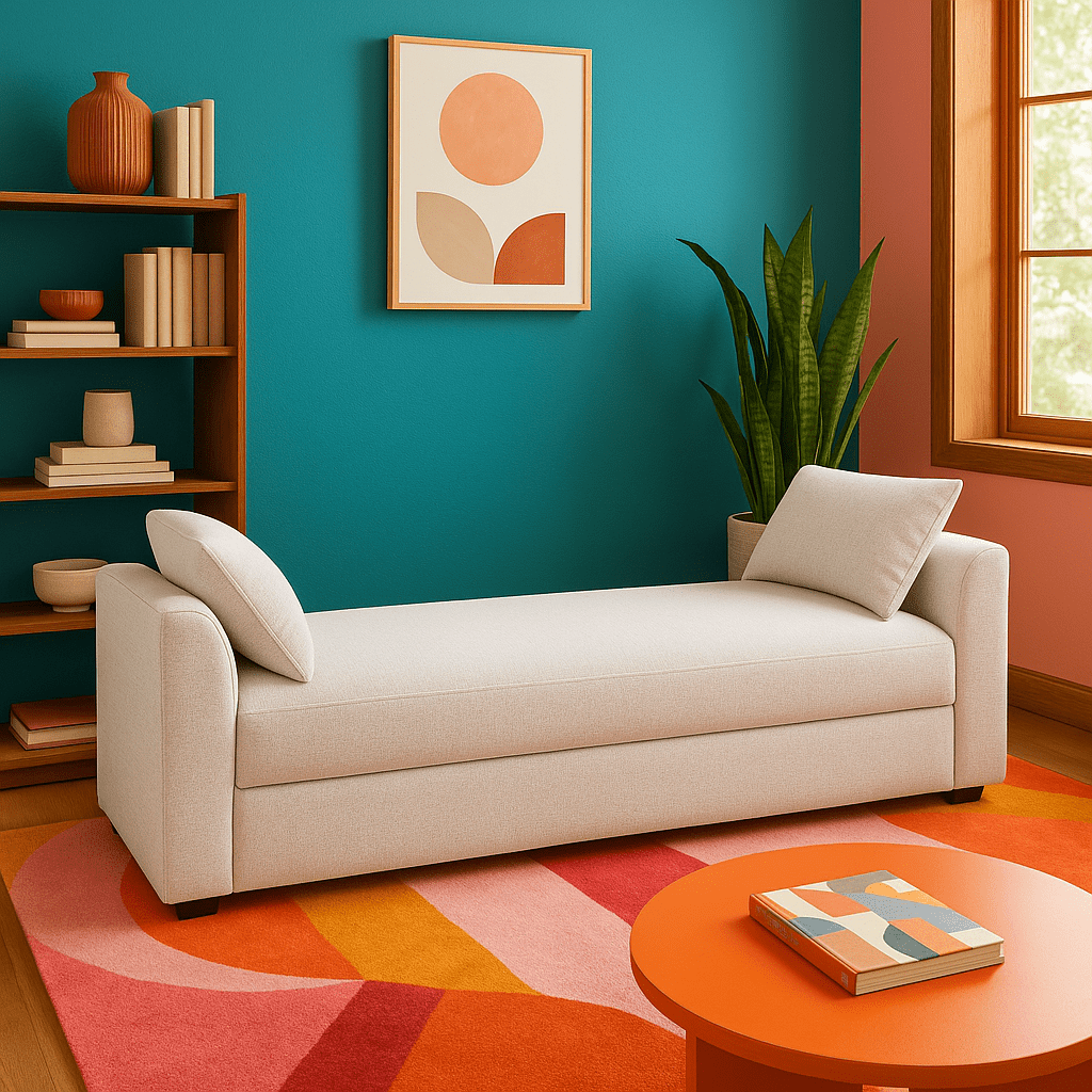 Rochester Daybed in Belfast Cream back view - boucle daybed private label - Whats New Furniture Portland OR