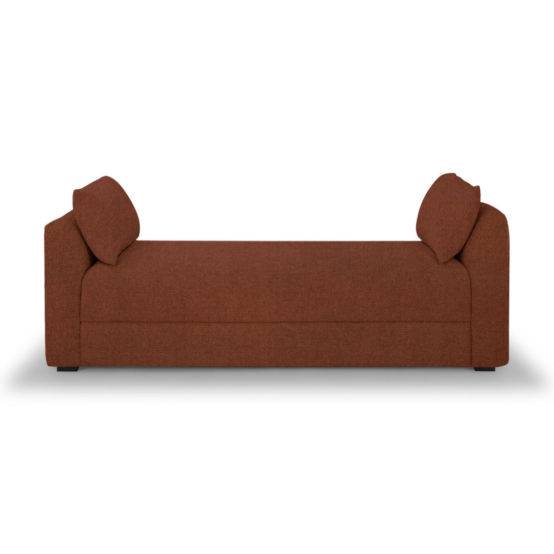 Rochester Daybed in Caramel lifestyle setting - boucle daybed private label - Whats New Furniture Portland OR