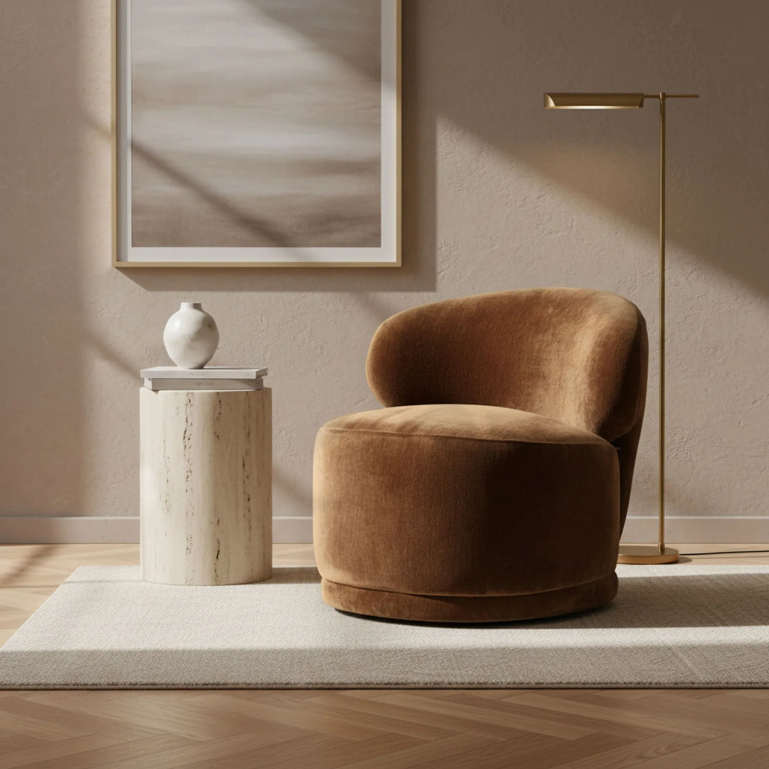 Rollo Club Chair in Distressed Velvet Bronze room setting - velvet club chair by LH Imports - Whats New Furniture Portland OR