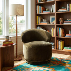 Rollo Club Chair in Distressed Velvet Khaki Green lifestyle setting - velvet club chair by LH Imports - Whats New Furniture Portland OR