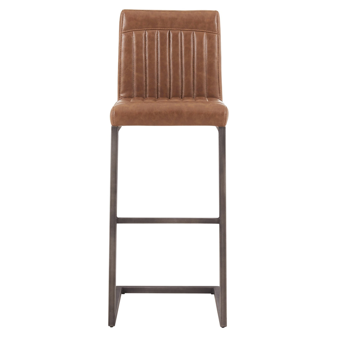 Ronan KD Faux Leather Bar Stool in Antique Cigar Brown side angle - faux leather bar stool by NPD - Whats New Furniture Portland OR