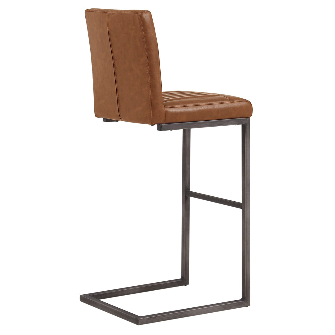 Ronan KD Faux Leather Bar Stool in Antique Cigar Brown detail view - faux leather bar stool by NPD - Whats New Furniture Portland OR