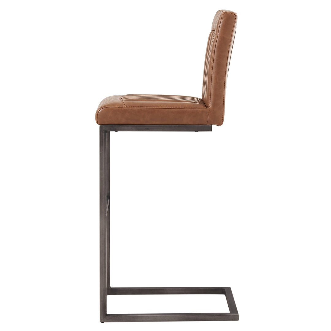 Ronan KD Faux Leather Bar Stool in Antique Cigar Brown side view - faux leather bar stool by NPD - Whats New Furniture Portland OR