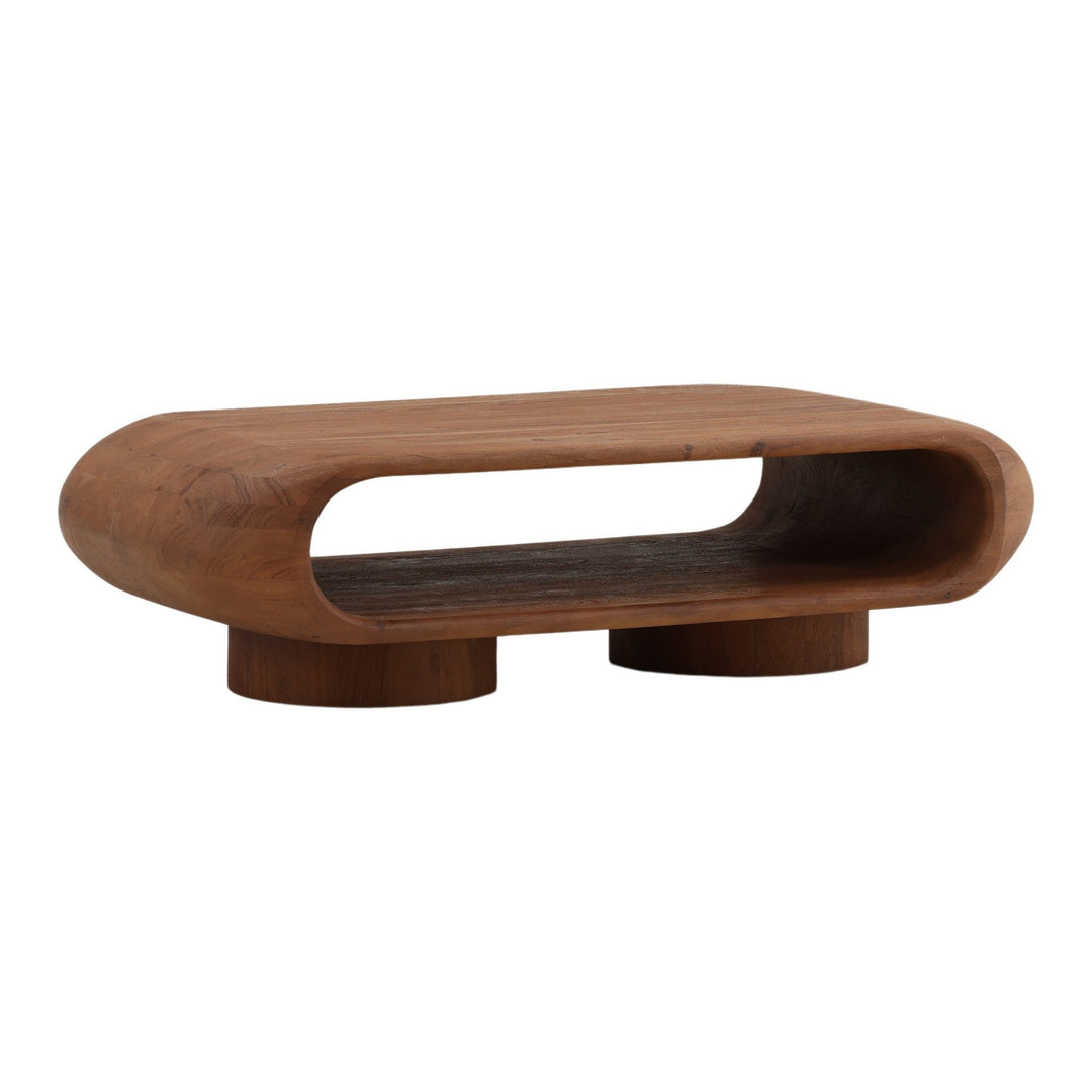 Ronin Coffee Table - Oval Acacia Wood in Brown - front three-quarter studio view - Coffee Table by Dovetail - Whats New Furniture Portland OR