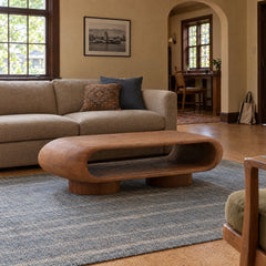 Ronin Coffee Table - Oval Acacia Wood in Brown styled in a Portland home - Whats New Furniture