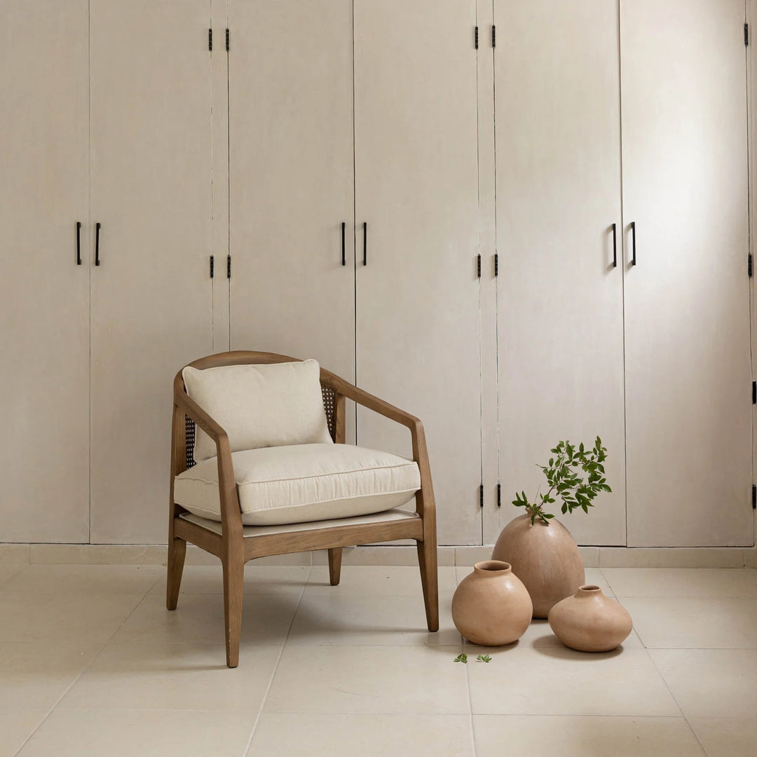Rosa Club Chair in Natural Cream room setting - rattan back club chair by LH Imports - Whats New Furniture Portland OR