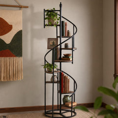 Roseglen Staircase Bookshelf styled in a bright mid-century modern Portland home library - Whats New Furniture