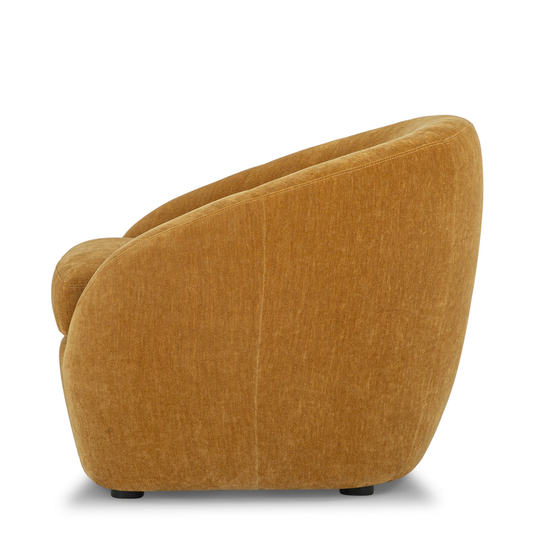 Roselawn Accent Chair in Canna Fennel side view - mid-century barrel accent chair private label - Whats New Furniture Portland OR