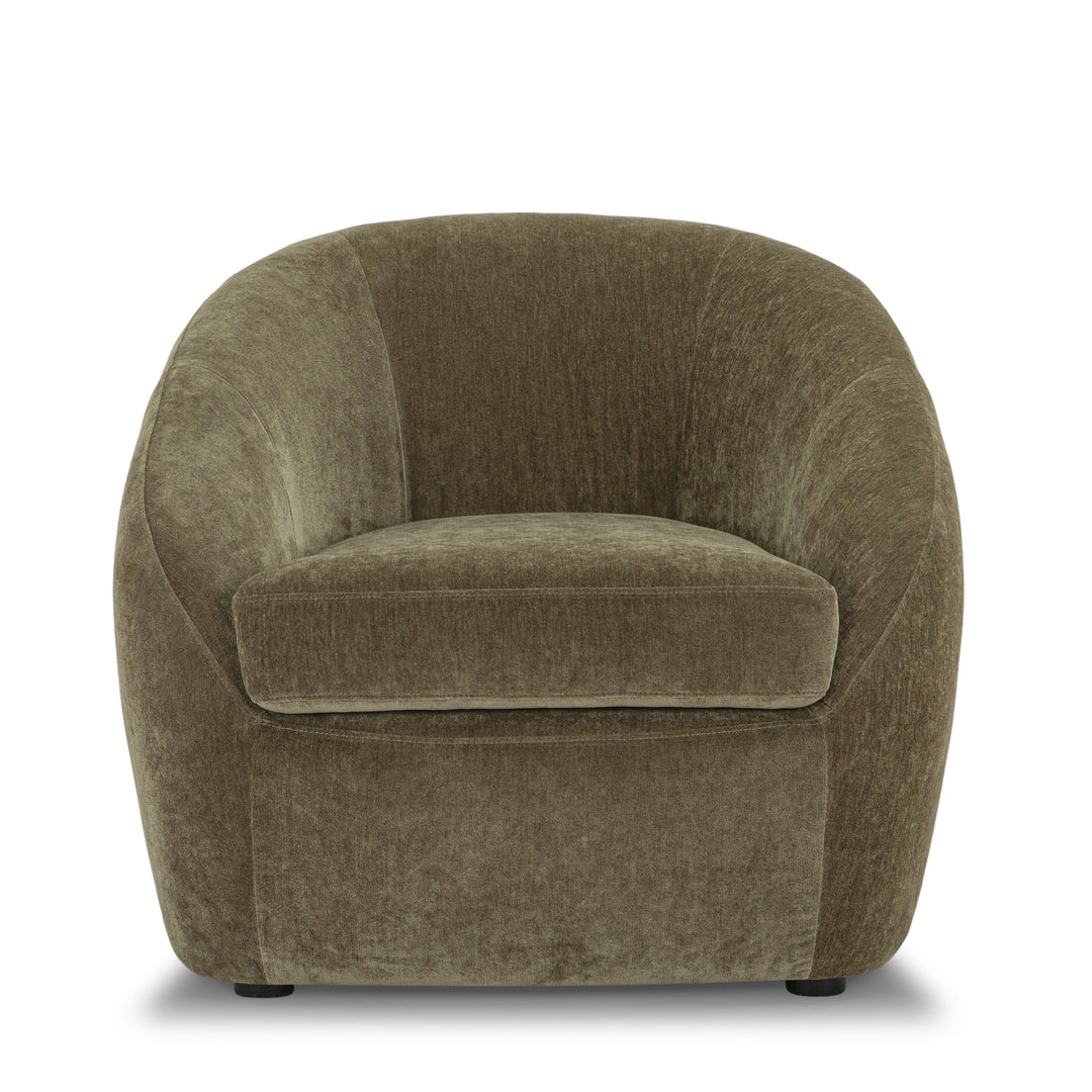 Roselawn Accent Chair in Moss Olive Green fabric colorway - mid-century barrel accent chair private label - Whats New Furniture Portland OR