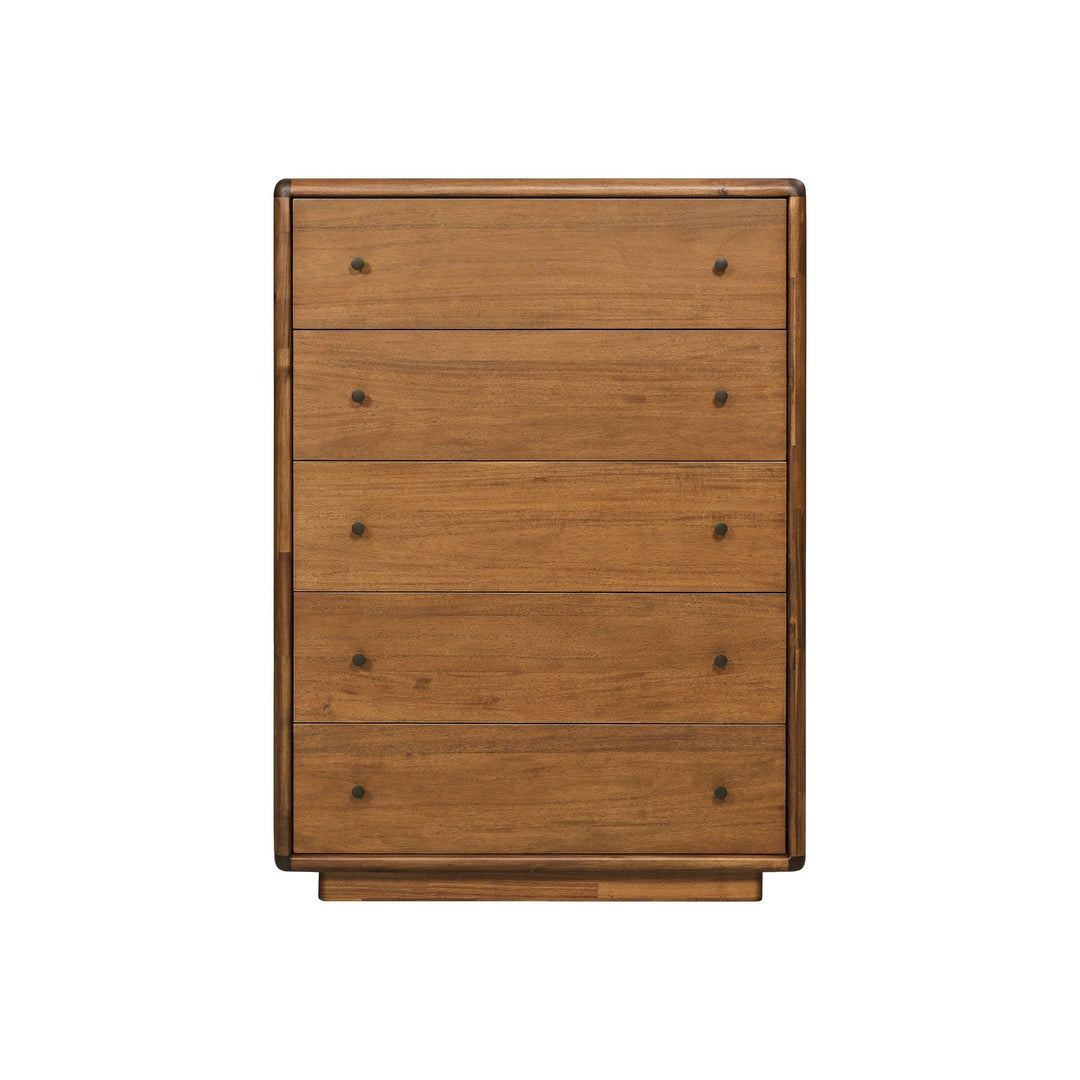 Rosette 5-Drawer Chest in Hazelnut Brown - front studio view - Whats New Furniture Portland