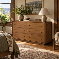 Rosette 6-Drawer Dresser in Hazelnut Brown styled in a Portland home - Whats New Furniture Portland