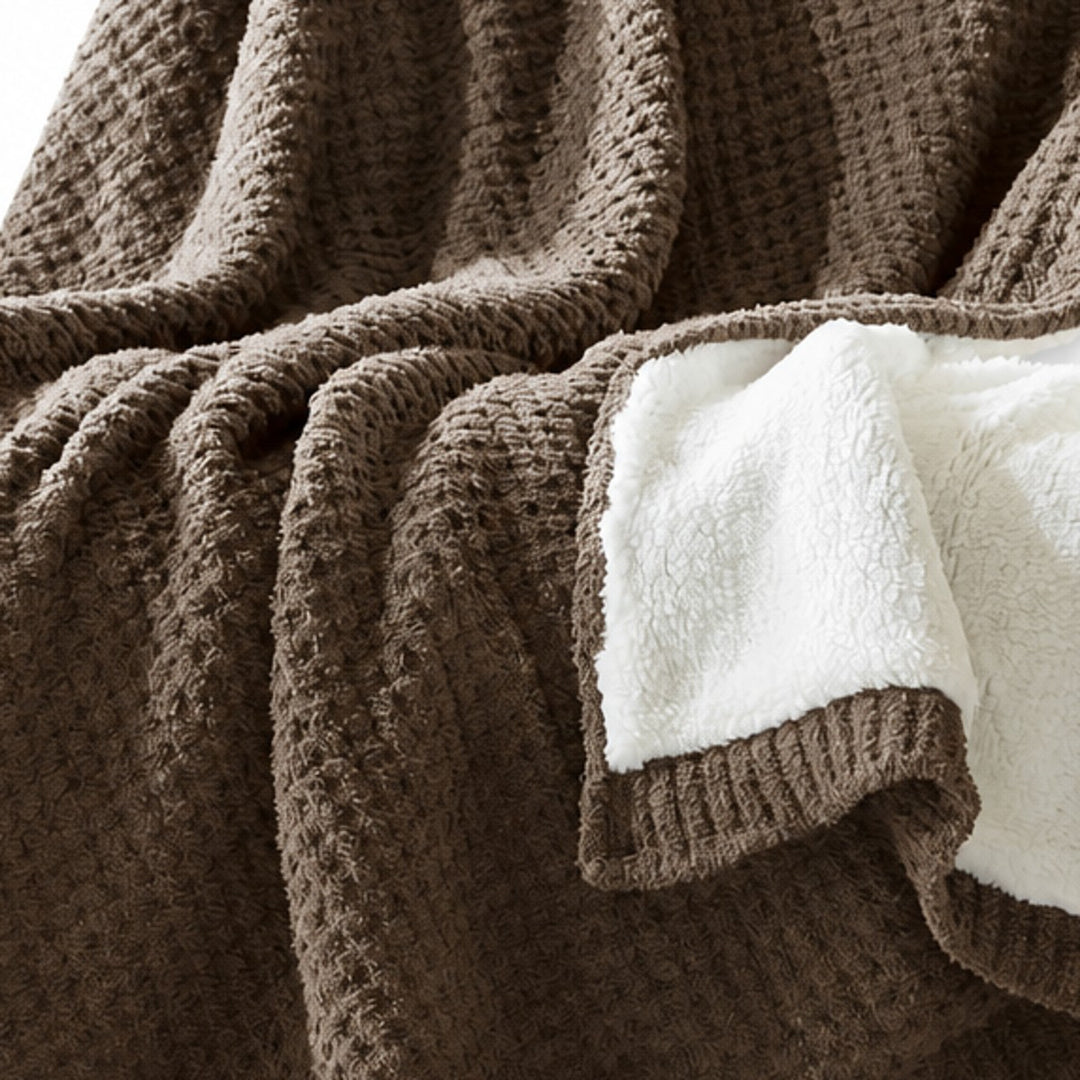 Rowan Waffle Knit Throw in Brown texture detail - throw blanket by Olliix - Whats New Furniture Portland OR