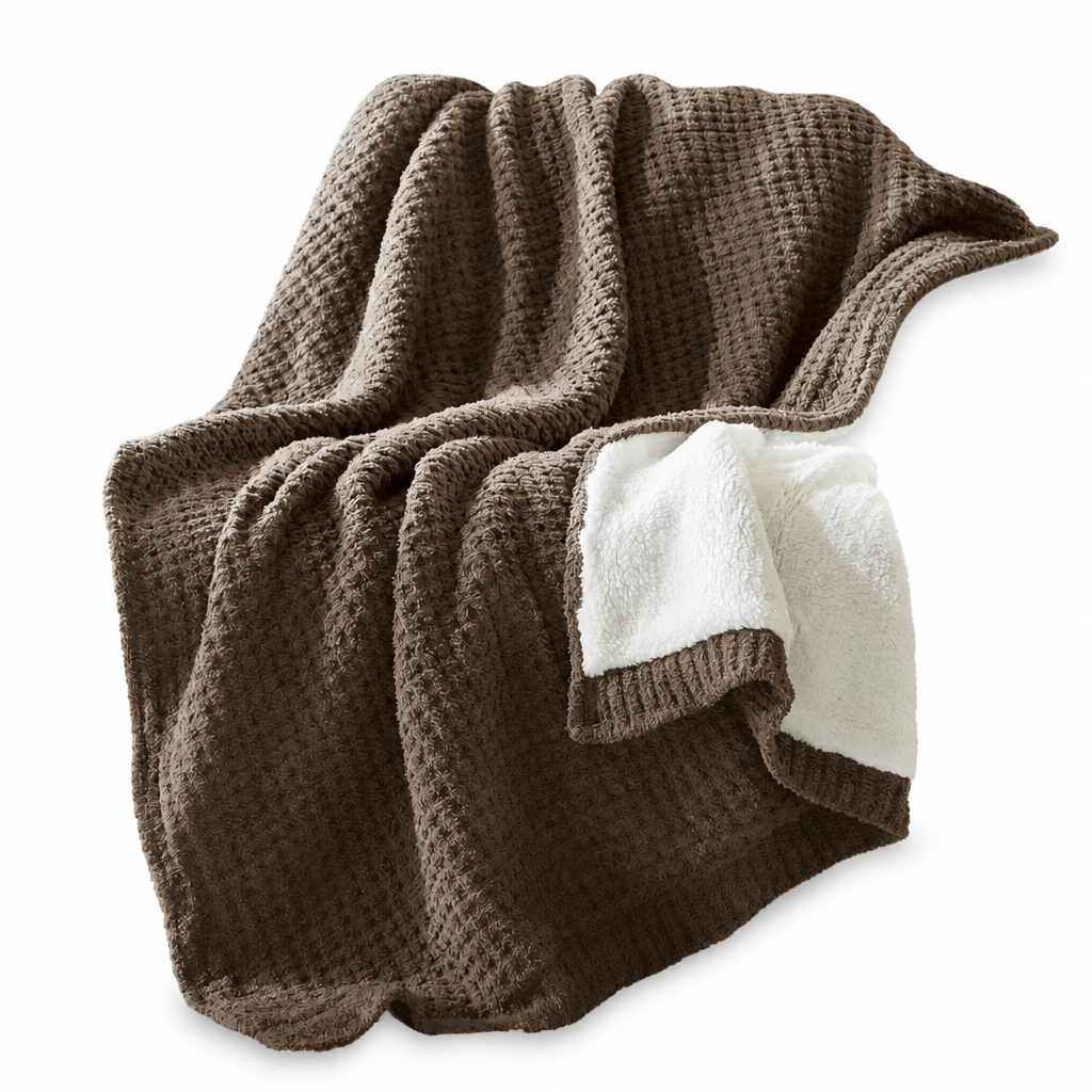 Rowan Waffle Knit Throw in Brown front view - throw blanket by Olliix - Whats New Furniture Portland OR