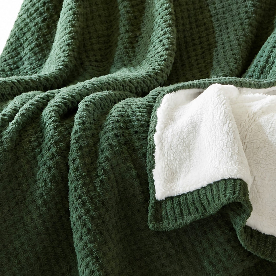 Rowan Waffle Knit Throw in Green texture detail - throw blanket by Olliix - Whats New Furniture Portland OR