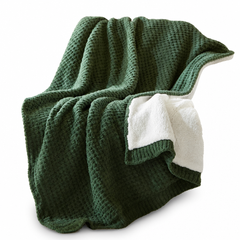 Rowan Waffle Knit Throw in Green front view - throw blanket by Olliix - Whats New Furniture Portland OR