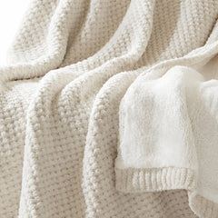 Rowan Waffle Knit Throw in Ivory texture detail - throw blanket by Olliix - Whats New Furniture Portland OR