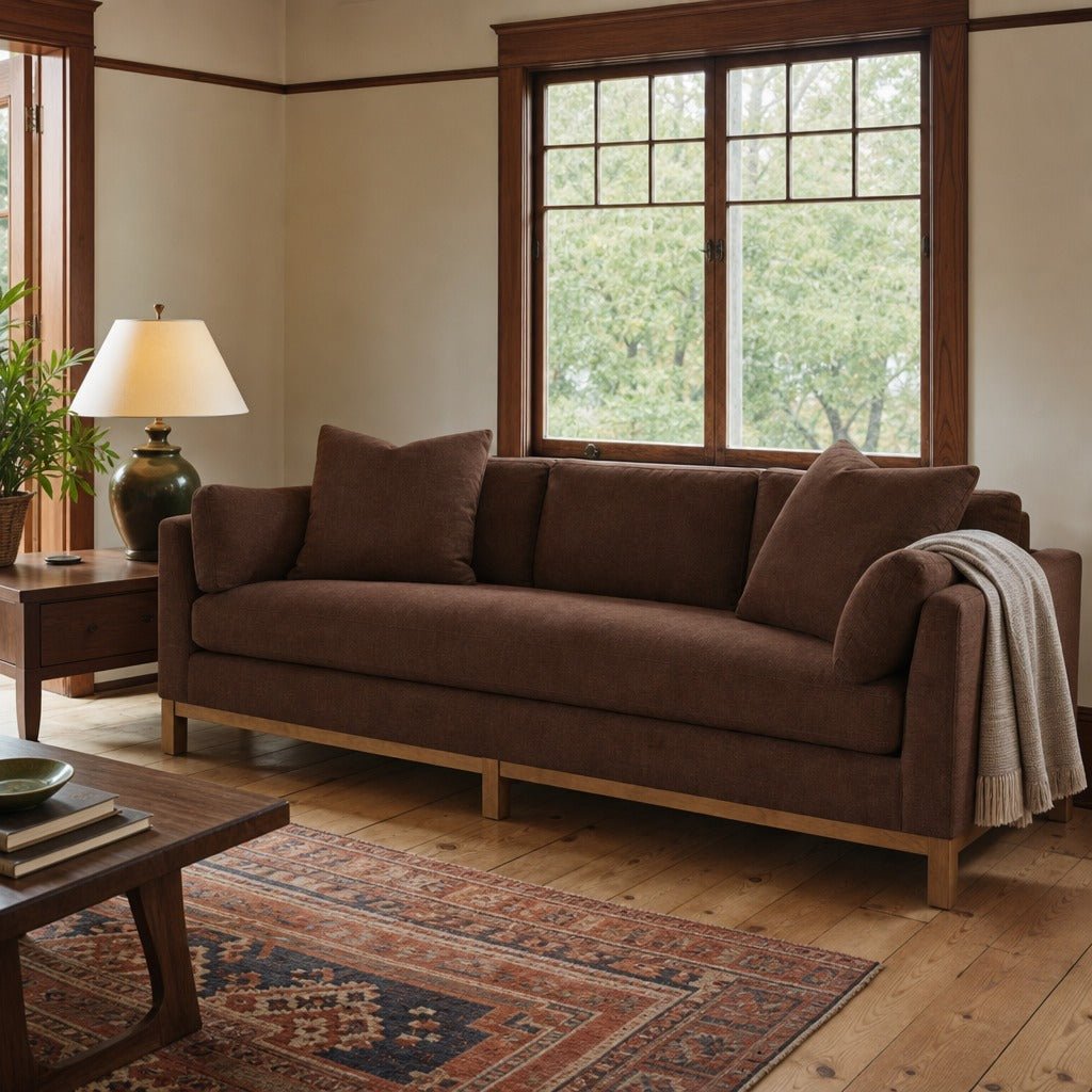 Boden Sofa in Copper styled in a Portland Craftsman living room - Whats New Furniture