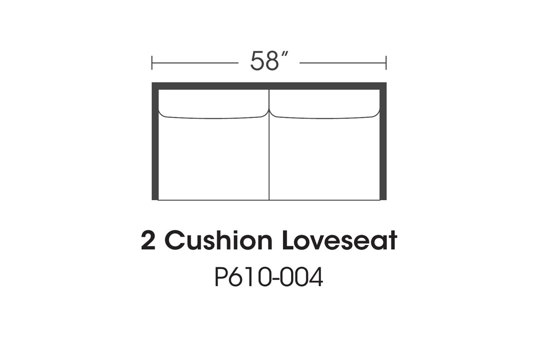 Rowe Concord 2-cushion loveseat P610-004 plan-view drawing, 58 inches wide - Whats New Furniture Portland
