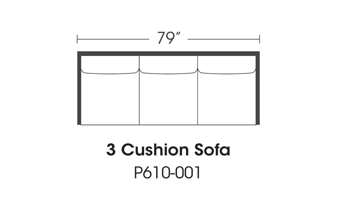 Rowe Concord 3-cushion sofa P610-001 plan-view drawing, 79 inches wide - Whats New Furniture Portland