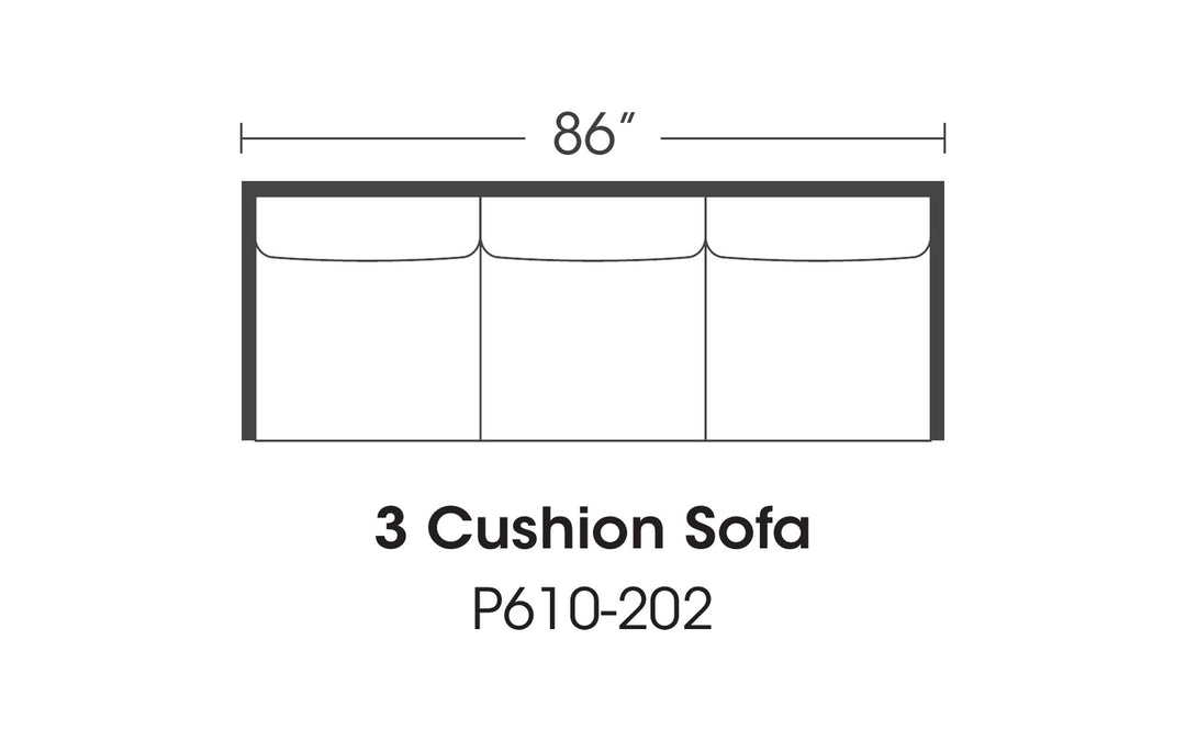 Rowe Concord 3-cushion sofa P610-202 plan-view drawing, 86 inches wide - Whats New Furniture Portland