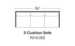 Rowe Concord 3-cushion sofa P610-202 plan-view drawing, 86 inches wide - Whats New Furniture Portland