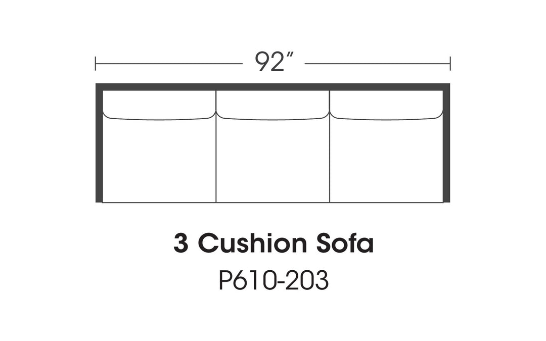 Rowe Concord 3-cushion sofa P610-203 plan-view drawing, 92 inches wide - Whats New Furniture Portland