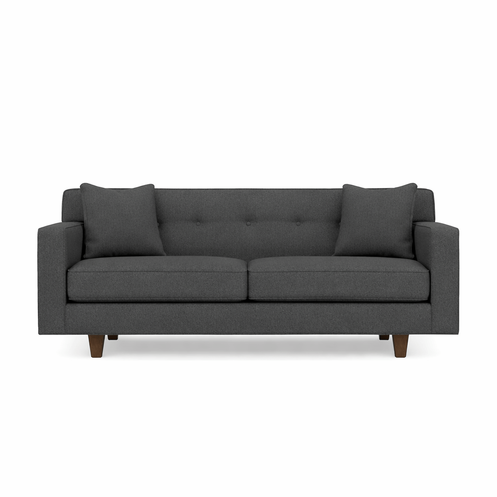 Dorset Sofa in grey corner detail - tufted track-arm sofa by Rowe - Whats New Furniture Portland OR