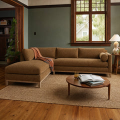 Leo 2-Piece Chaise Sectional in Golden Ocher styled in a Portland Craftsman living room - Whats New Furniture
