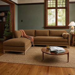 Leo 2-Piece Chaise Sectional in Golden Ocher styled in a Portland Craftsman living room - Whats New Furniture