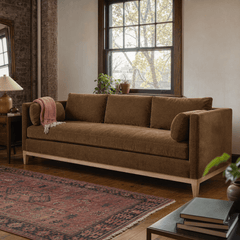Leo Sofa in Golden Ocher styled in a Portland warehouse loft living room - Whats New Furniture