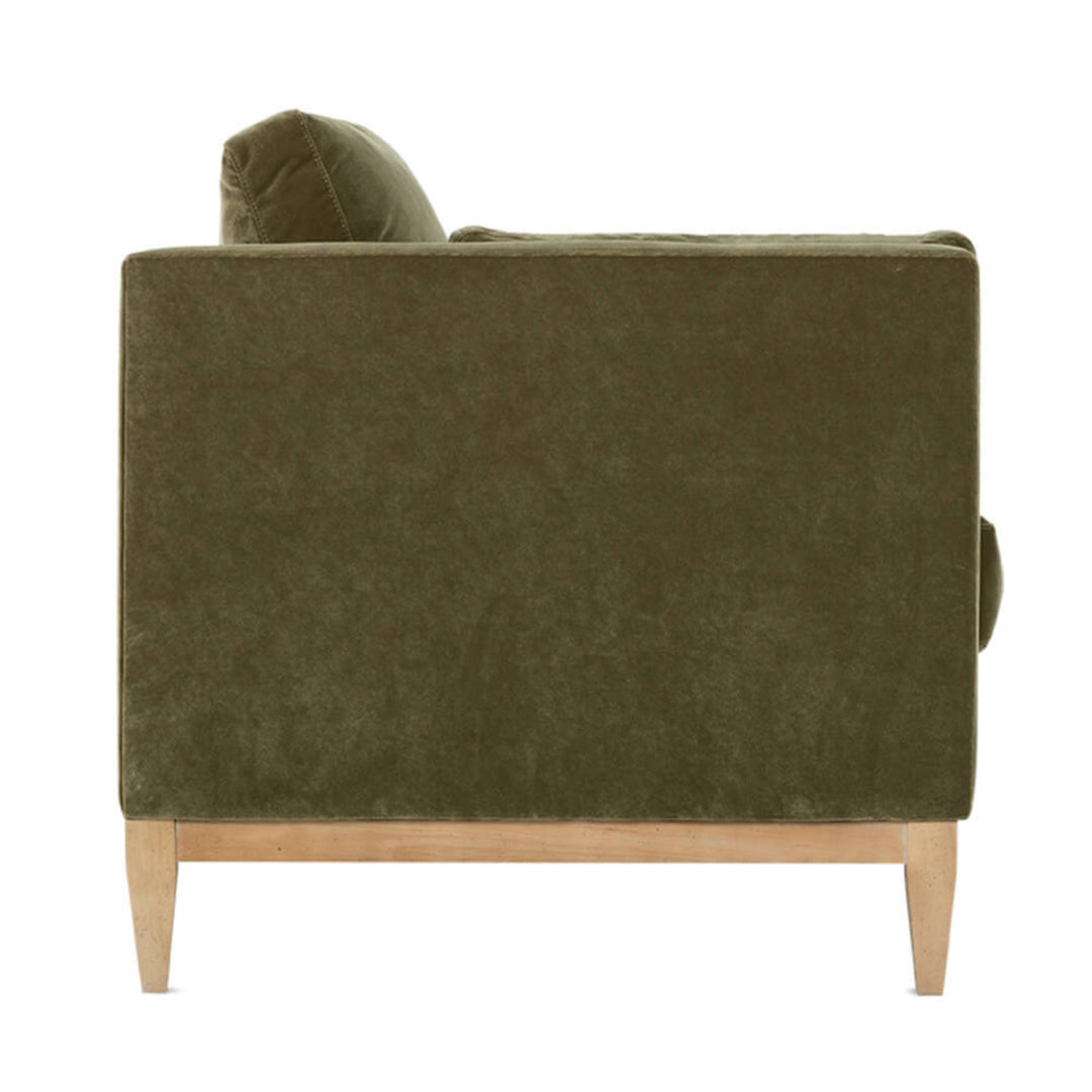Leo Sofa in olive detail view - modern custom fabric sofa by Rowe - Whats New Furniture Portland OR
