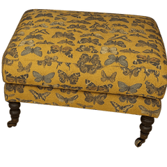 Madeline Ottoman in Patterned Yellow variant front view - custom ottoman by Rowe - Whats New Furniture Portland OR