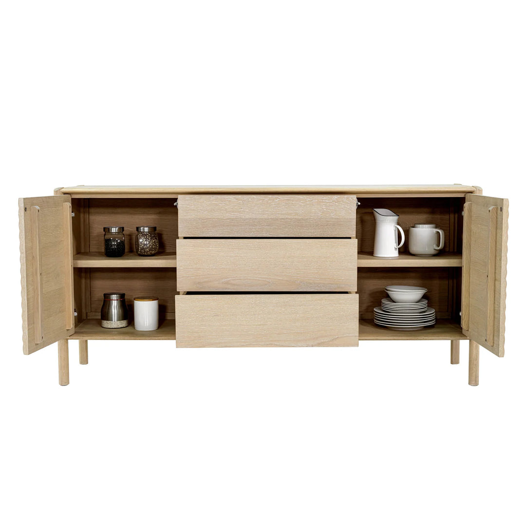Runway Sideboard in Light Oak open storage front view - light oak sideboard by LH Imports - Whats New Furniture Portland OR