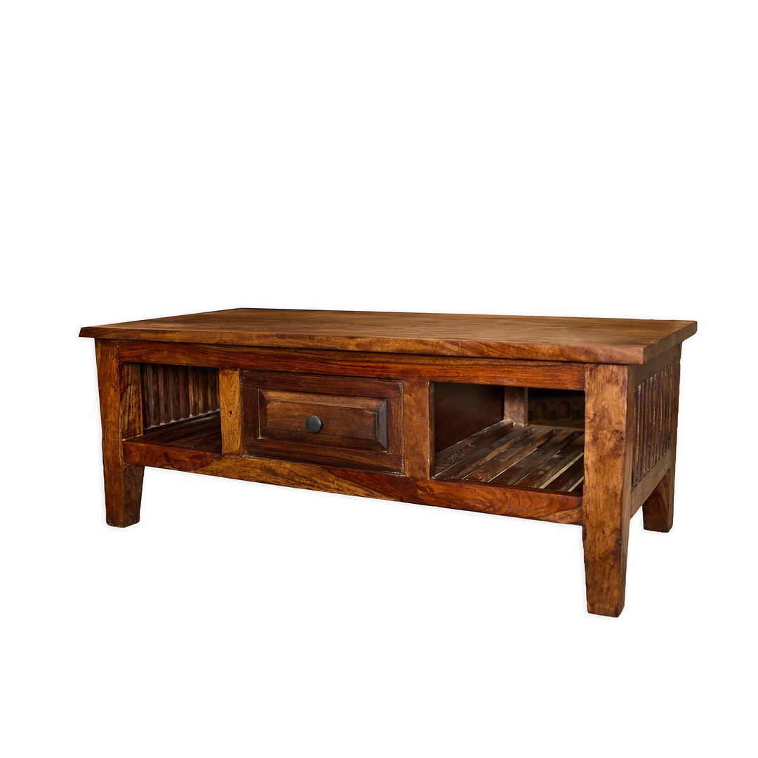 Rustic Wood Coffee Table with Drawer detail view - Whats New Furniture - Portland, Oregon