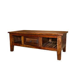 Rustic Wood Coffee Table with Drawer detail view - Whats New Furniture - Portland, Oregon