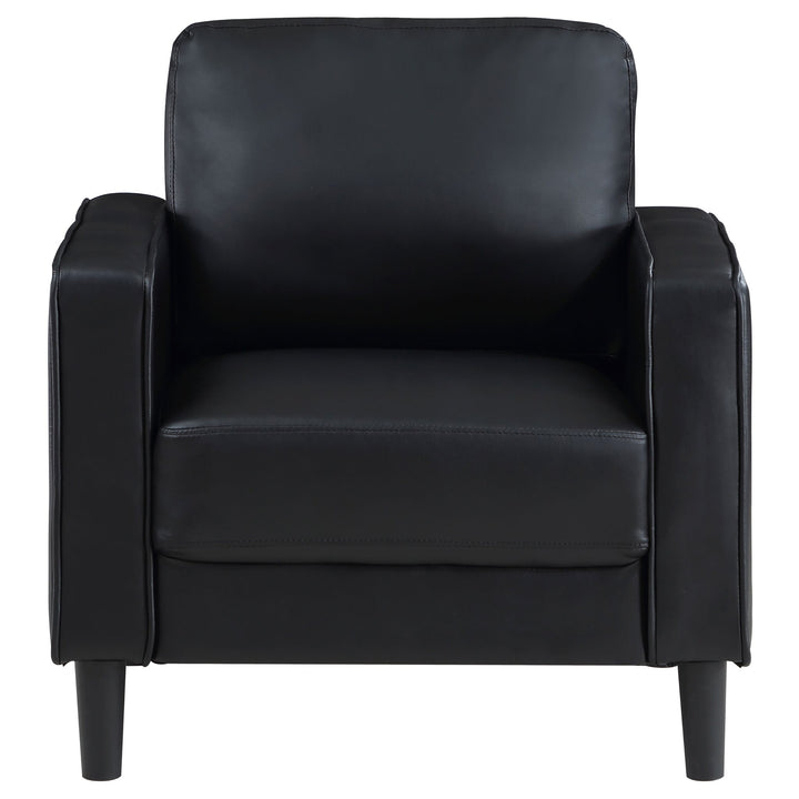 Ruth Upholstered Track Arm Accent Chair in Black front view - accent chair by Coaster - Whats New Furniture Portland OR