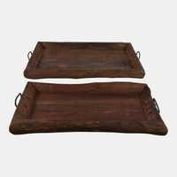 21/24" Reclaimed Wood Trays with Metal Handles, Set of 2 by Sagebrook Home - product view