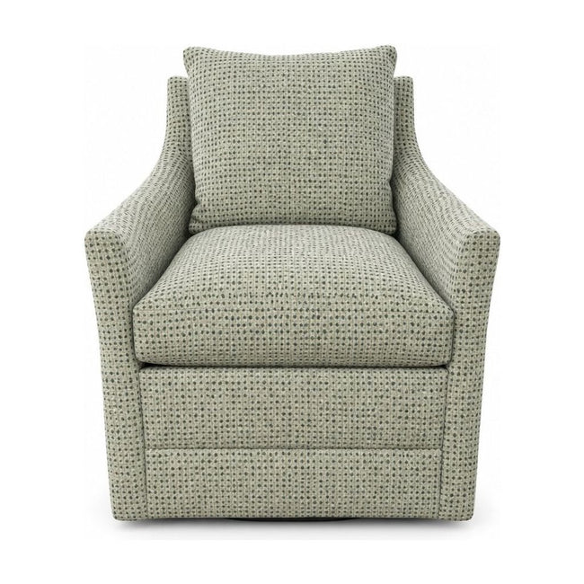 Sage green swivel glider armchair with rounded arms by Rowe - Whats New Furniture Portland OR