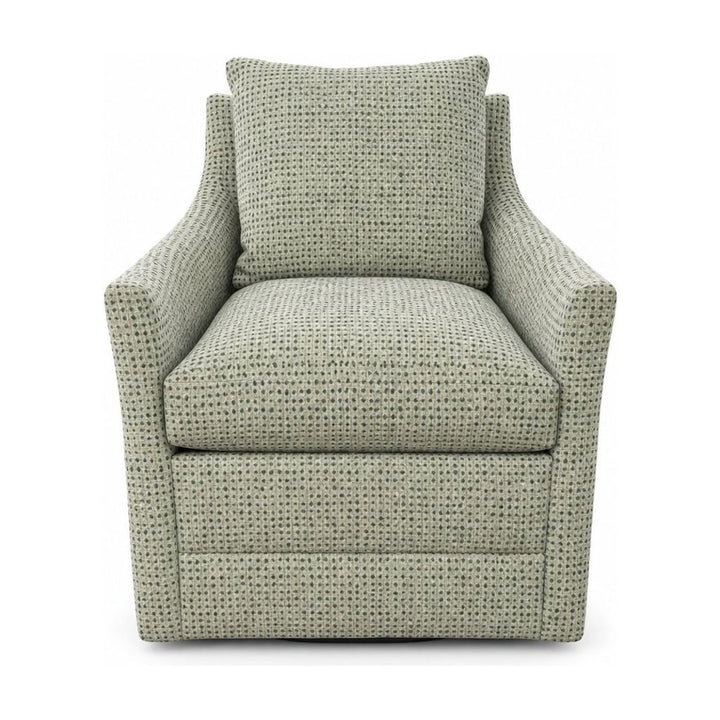 Sage green swivel glider armchair with rounded arms by Rowe - Whats New Furniture Portland OR