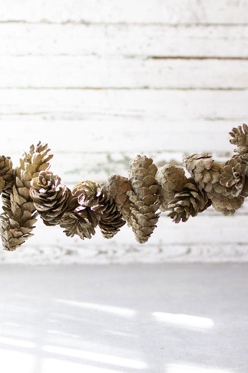Sage Pinecone Garland on a studio background - faux plants by Kalalou - Whats New Furniture Portland OR